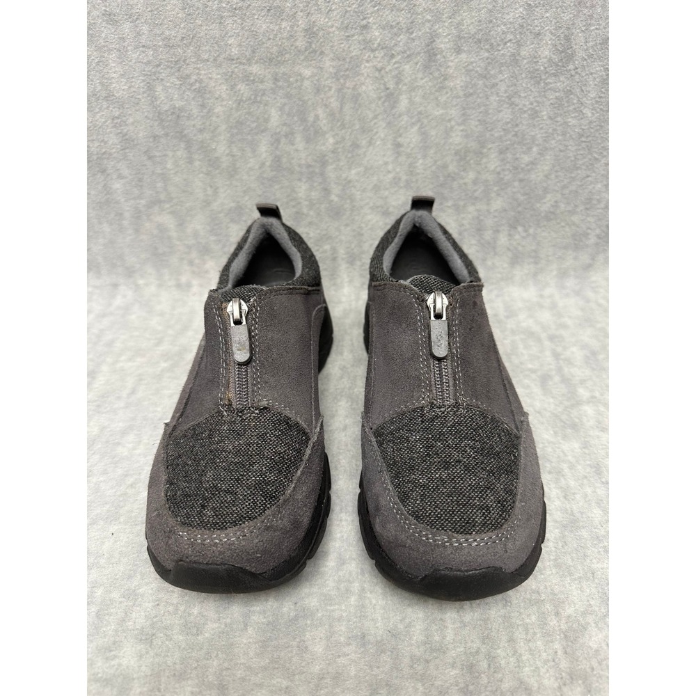 Lands End Gray Suede Fabric Zip Comfort 6B Slip On Shoes Women